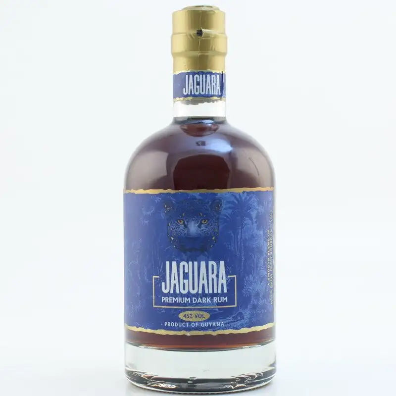 Image of the front of the bottle of the rumJaguara Premium Dark Rum