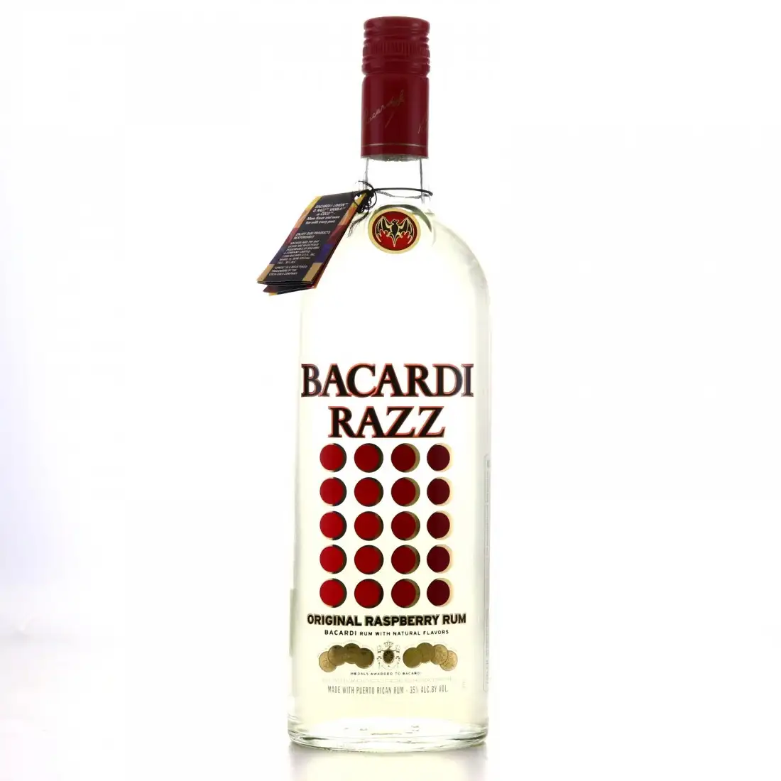Image of the front of the bottle of the rum Bacardi Razz