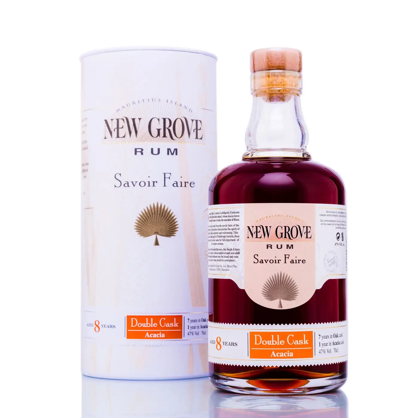 Image of the front of the bottle of the rum New Grove Savoir Faire Double Cask Acacia