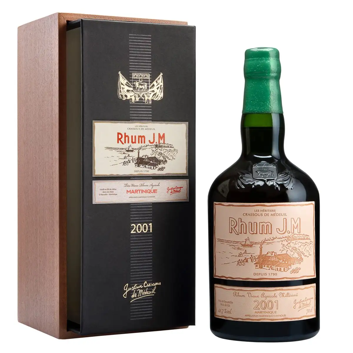 Image of the front of the bottle of the rum2001