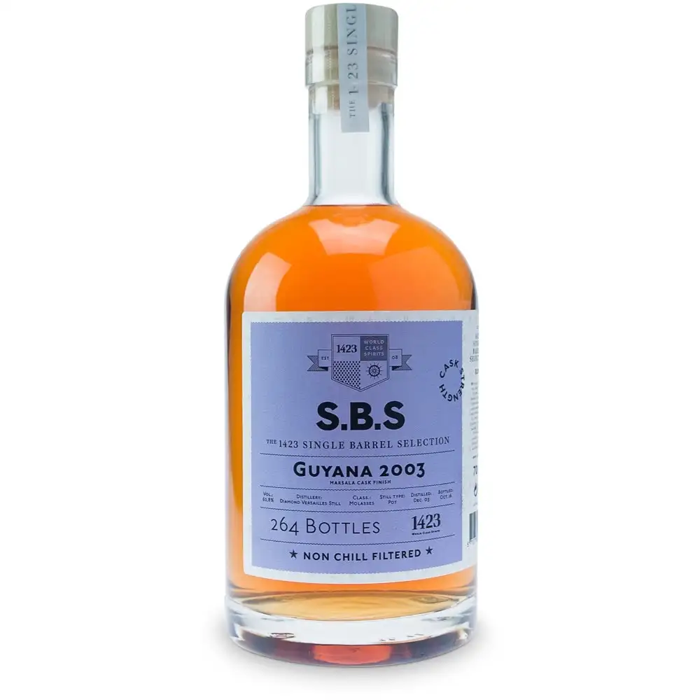 Image of the front of the bottle of the rum S.B.S Guyana