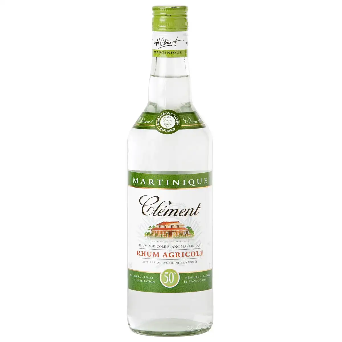Image of the front of the bottle of the rumClément Blanc 50
