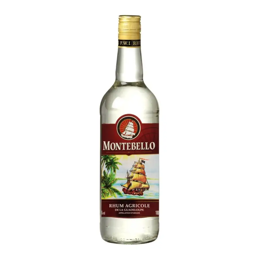 Image of the front of the bottle of the rumMontebello Blanc
