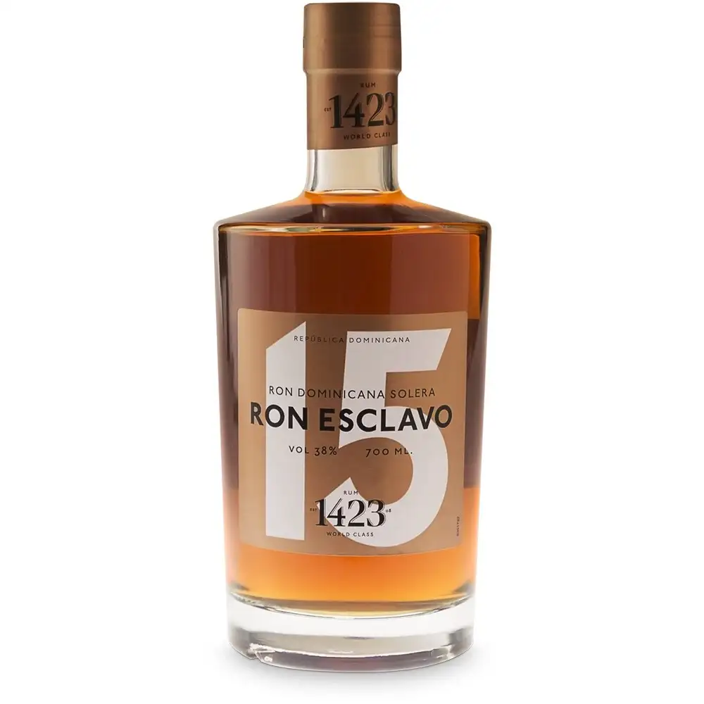 Image of the front of the bottle of the rum Ron Esclavo 15 Años