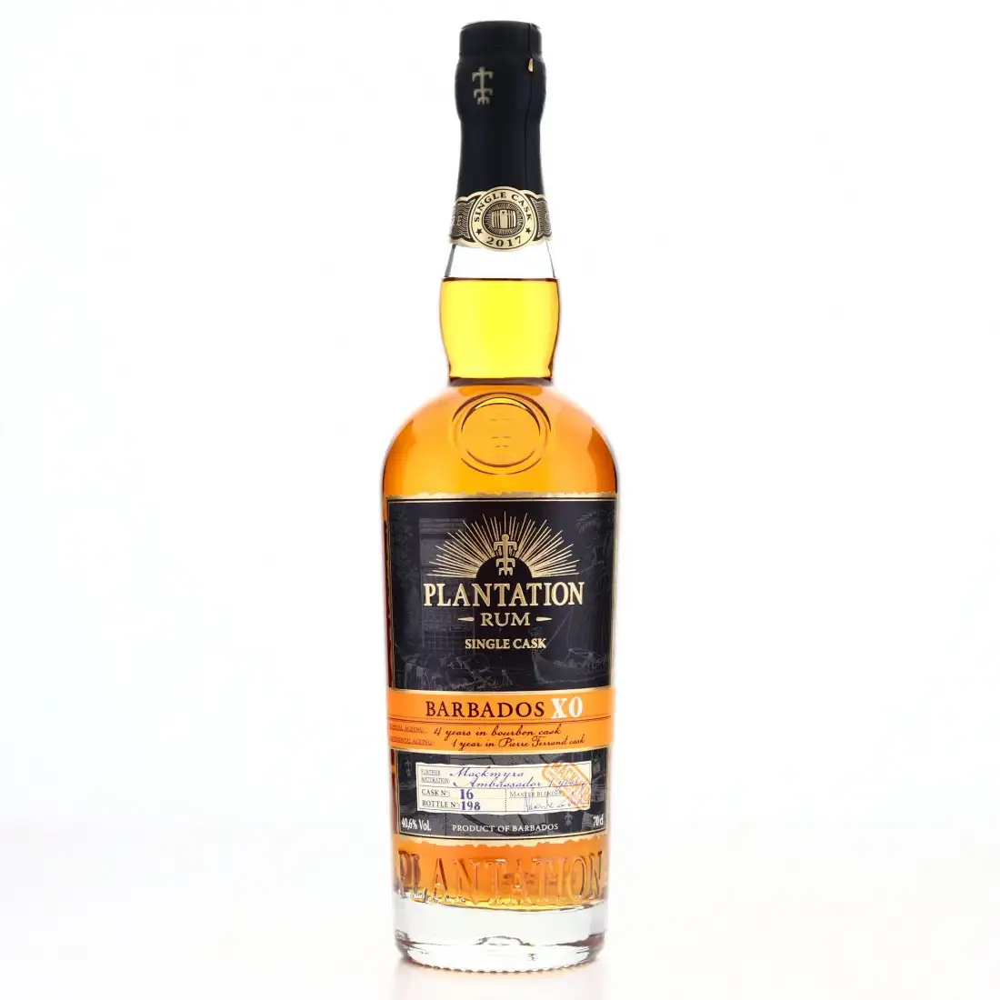 Image of the front of the bottle of the rum Plantation Barbados XO Single Cask Mackmyra Ambassadör Rök