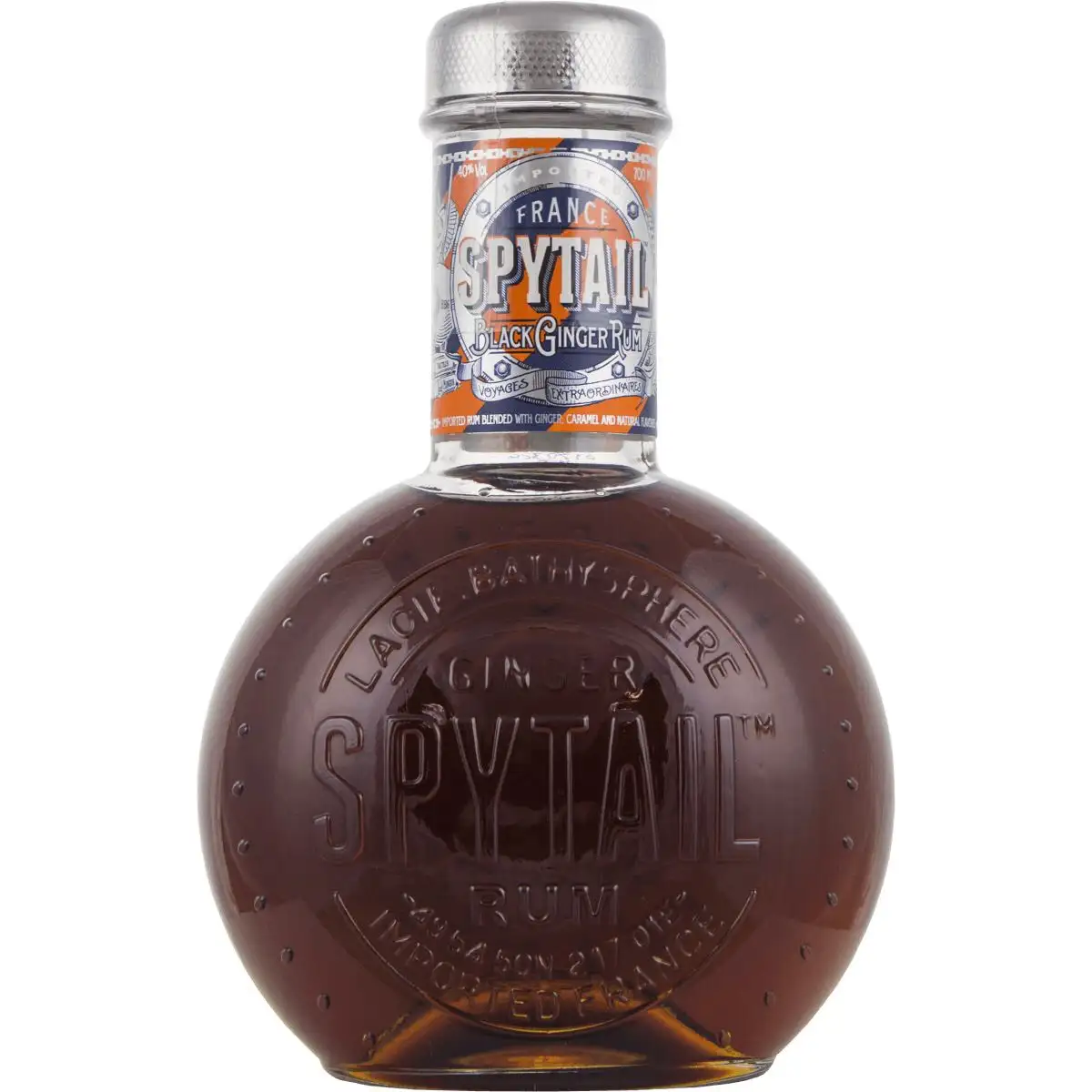 Image of the front of the bottle of the rum Spytail Black Ginger Rum