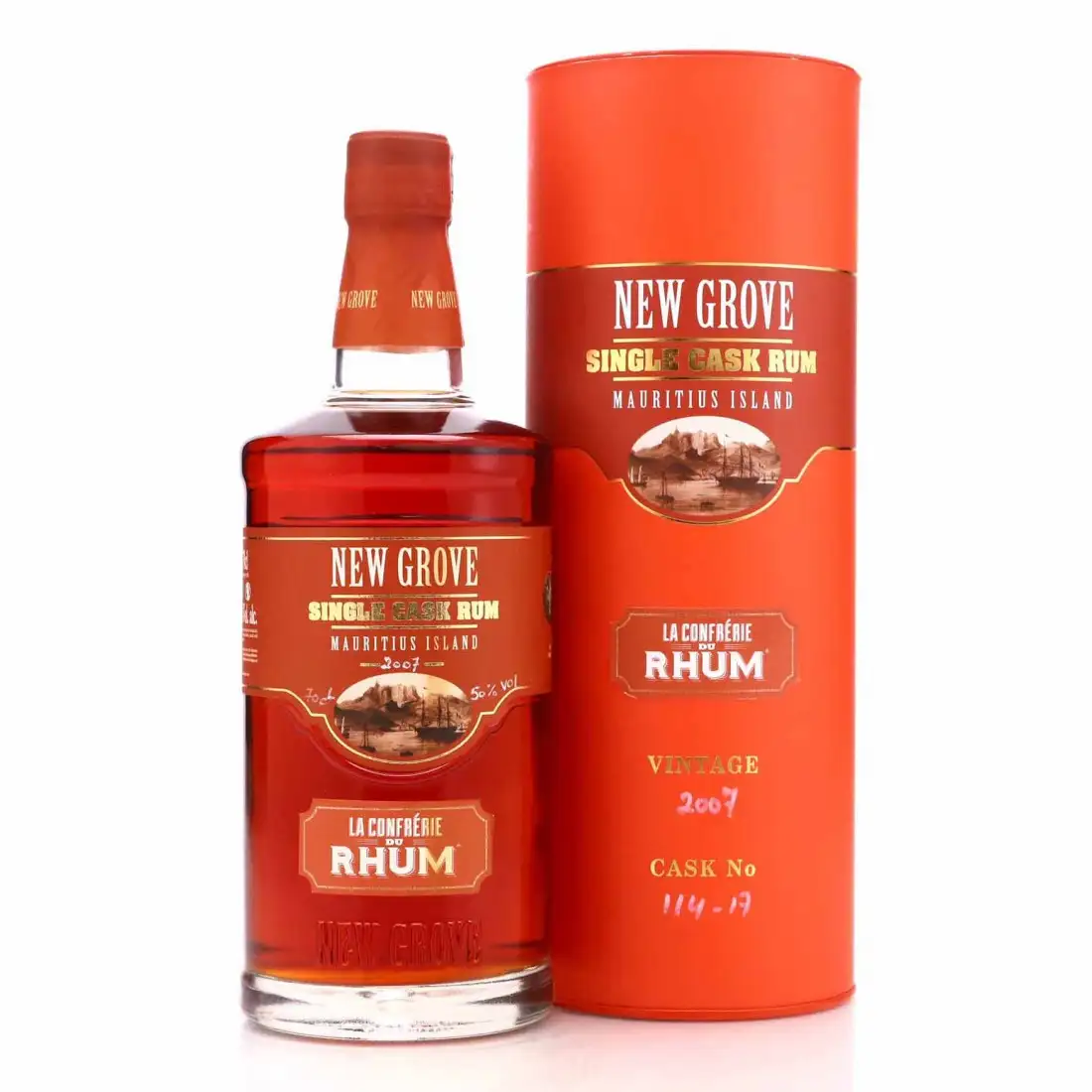 Image of the front of the bottle of the rum New Grove Single Cask