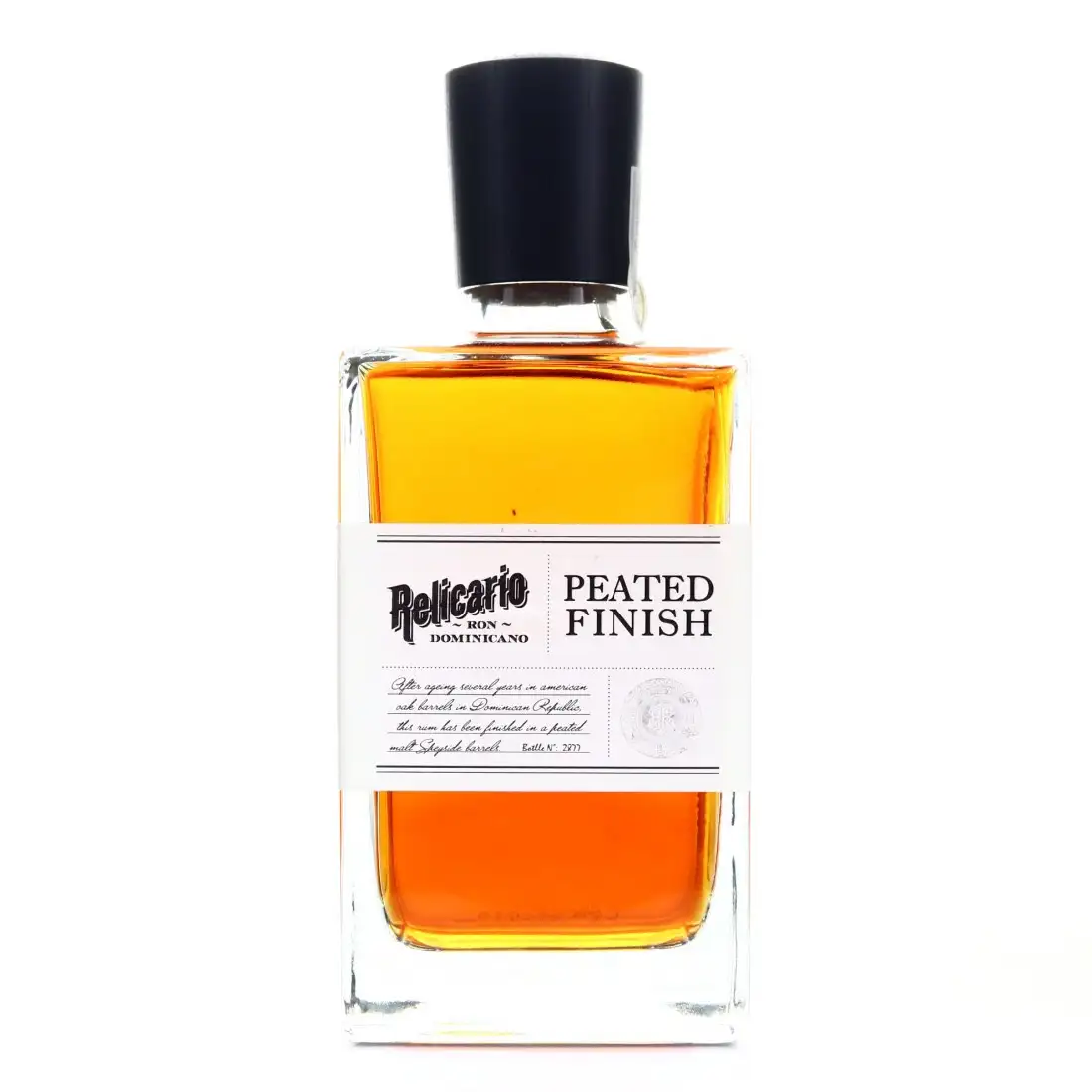 Image of the front of the bottle of the rumRelicario Peated Finish