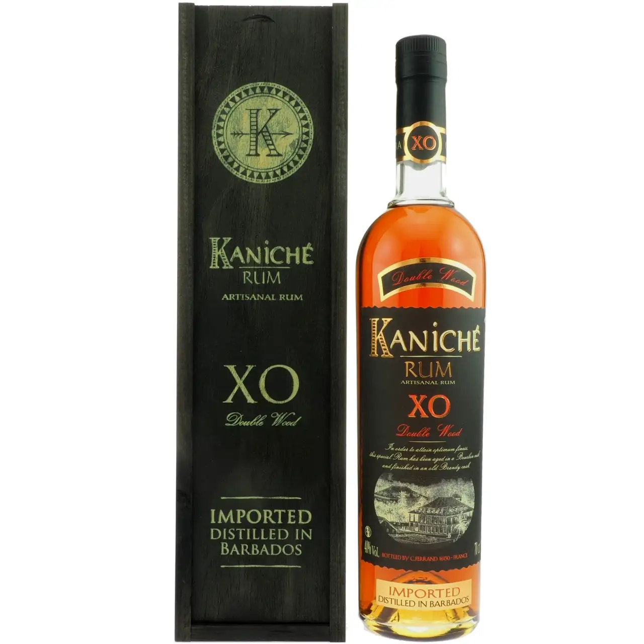 Image of the front of the bottle of the rum Kaniché Double Wood XO