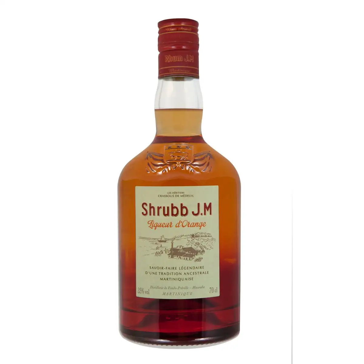 Image of the front of the bottle of the rum Shrubb J.M
