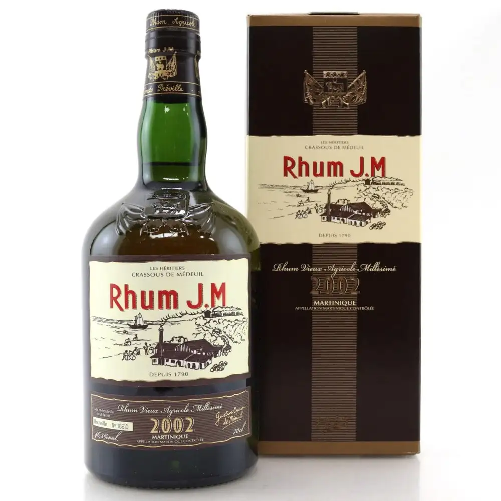 Image of the front of the bottle of the rum 2002