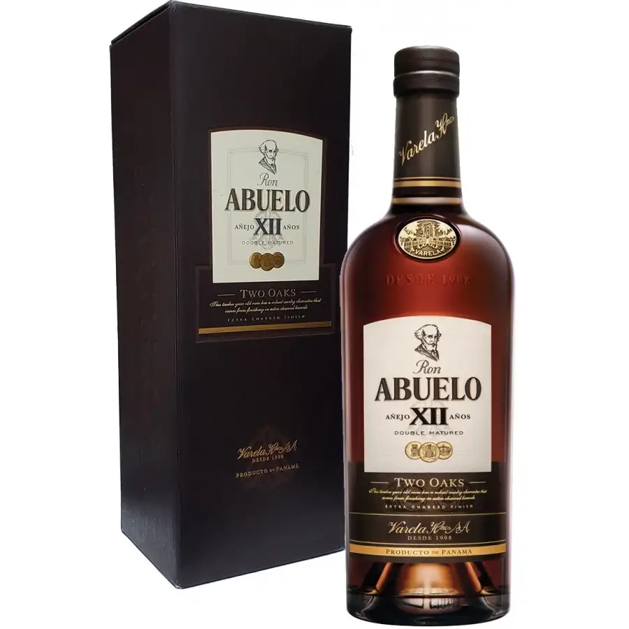 Image of the front of the bottle of the rum Abuelo XII Two Oaks
