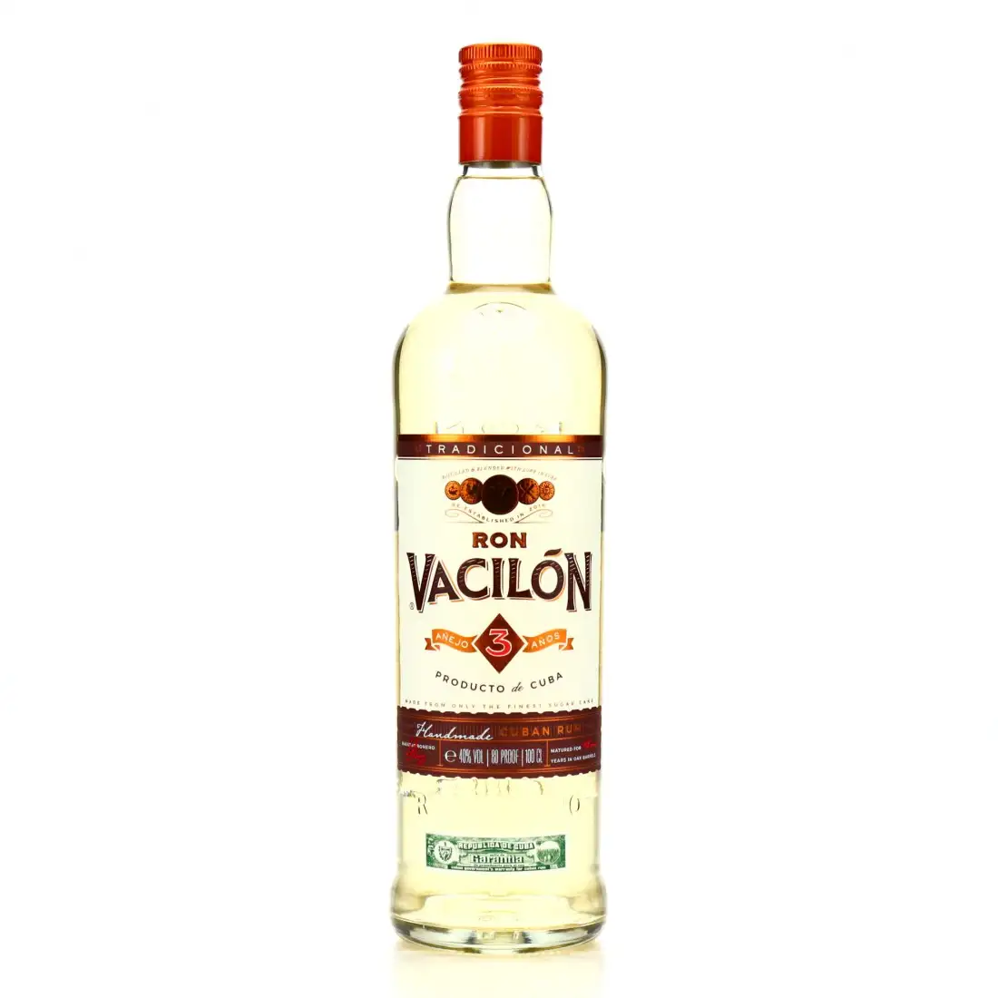Image of the front of the bottle of the rum Vacilon Ron 3 anos