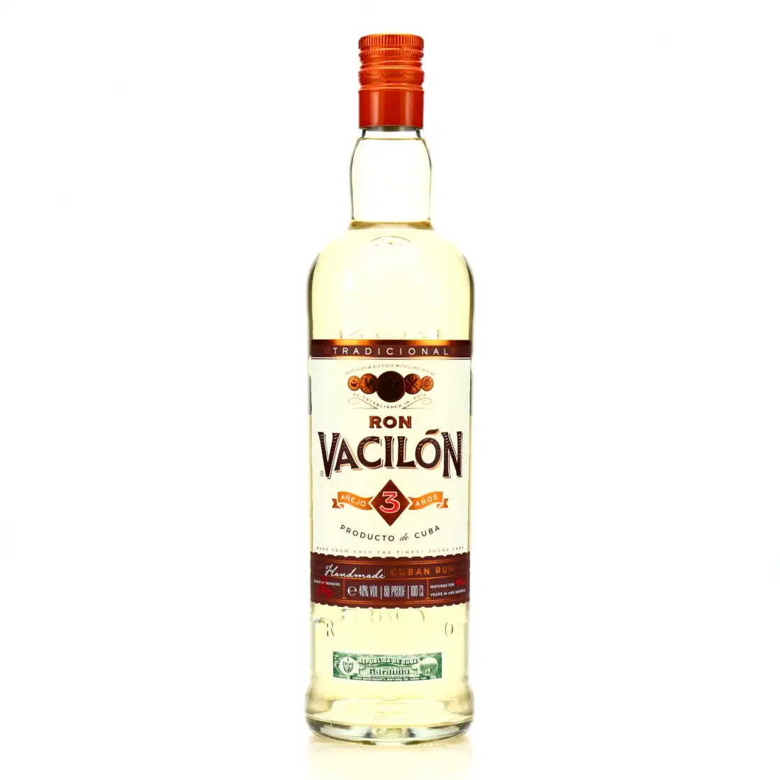 Image of the front of the bottle of the rumVacilon Ron 3 anos