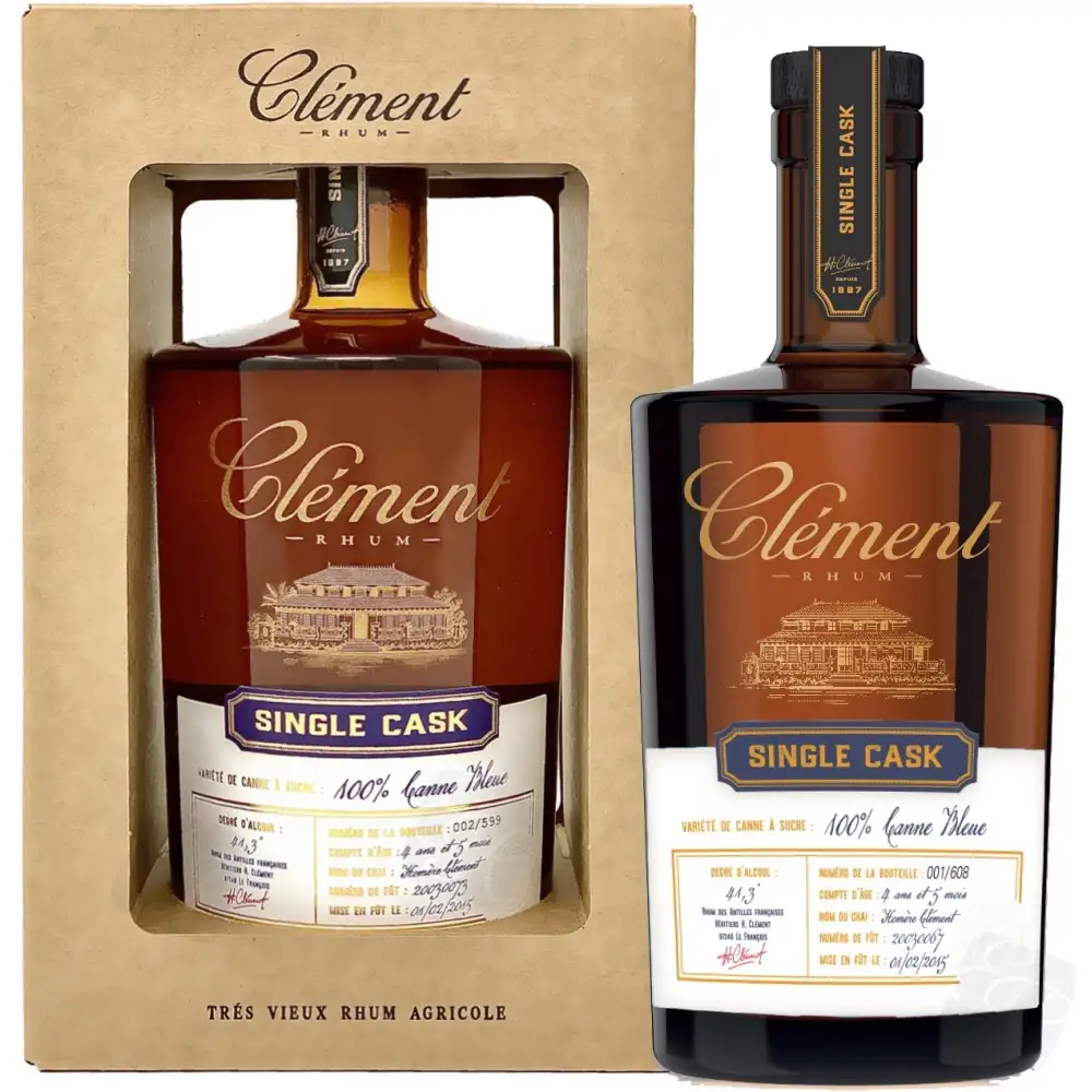 Image of the front of the bottle of the rum Single Cask 100% Canne Bleue