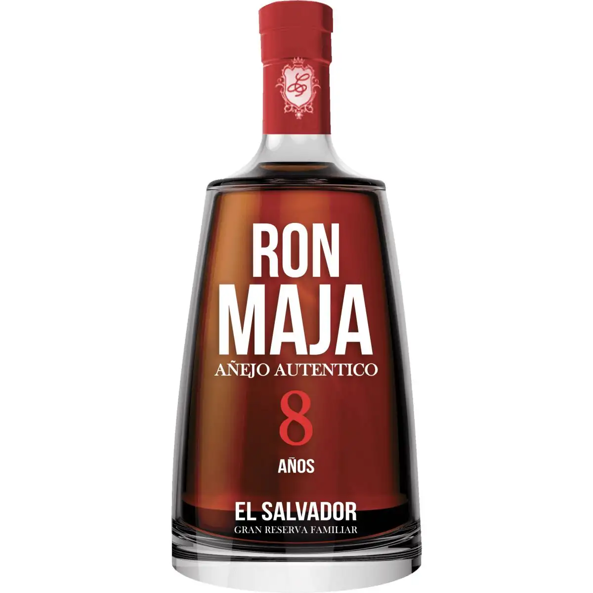 Image of the front of the bottle of the rumRon Maja 8 Años