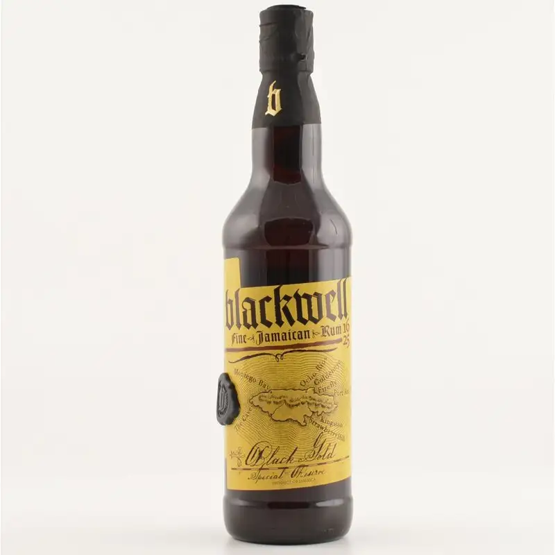 Image of the front of the bottle of the rum Blackwell Black Gold