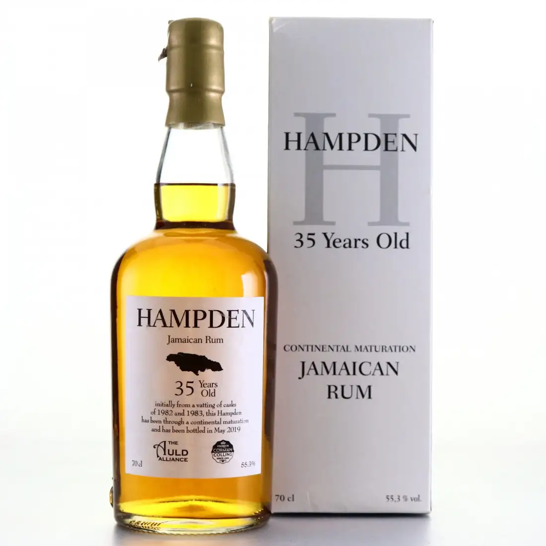 Image of the front of the bottle of the rum 35 Years Old HGML