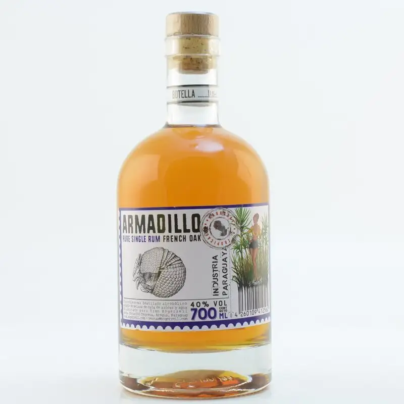 Image of the front of the bottle of the rum Armadillo Pure Single Rum French Oak