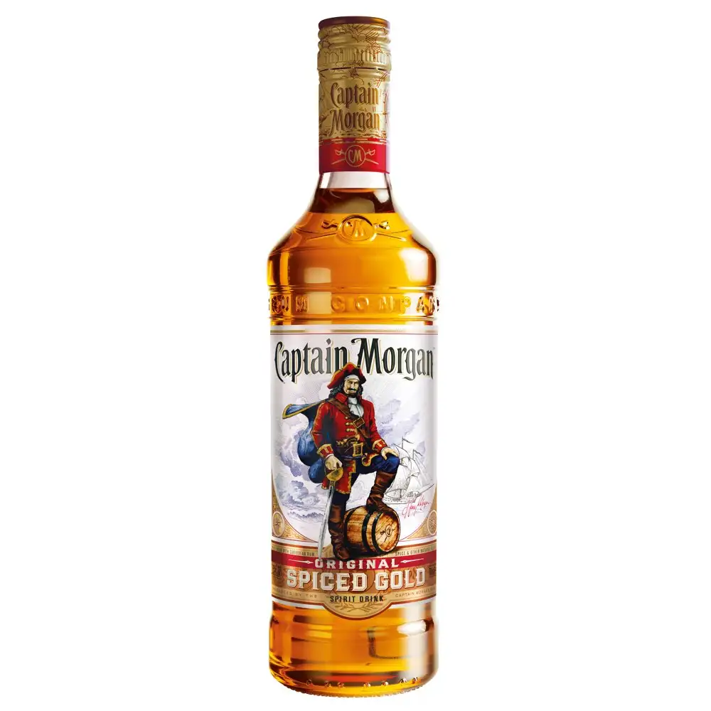 Image of the front of the bottle of the rum Captain Morgan Original Spiced Gold