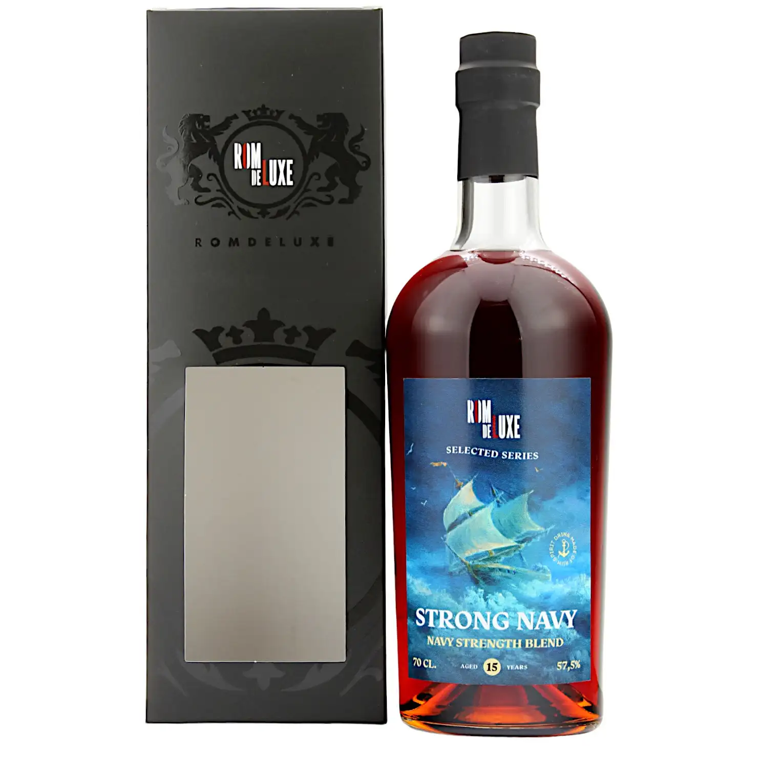 Image of the front of the bottle of the rumStrong Navy