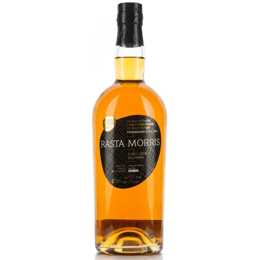 Image of the front of the bottle of the rumRasta Morris