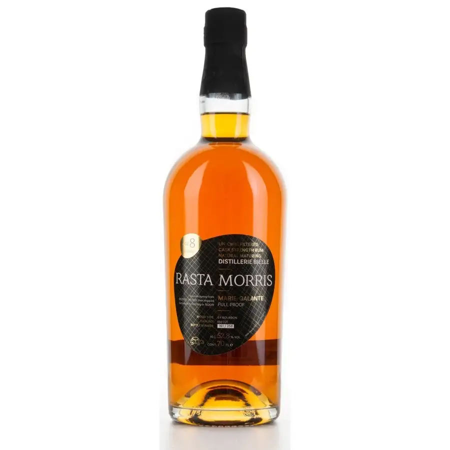 Image of the front of the bottle of the rumRasta Morris
