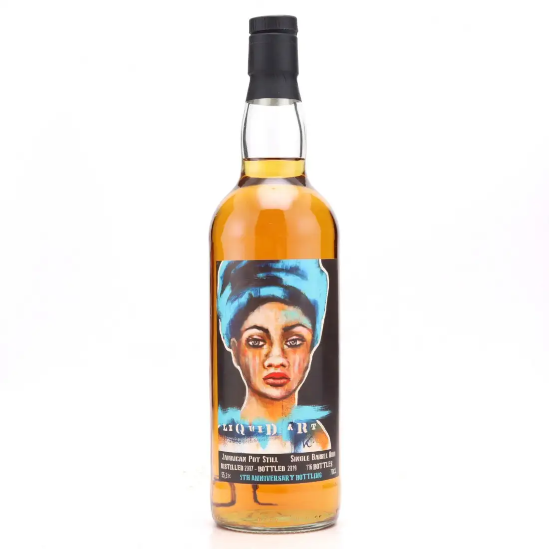 Image of the front of the bottle of the rum Liquid Art Jamaica 5th Anniversary