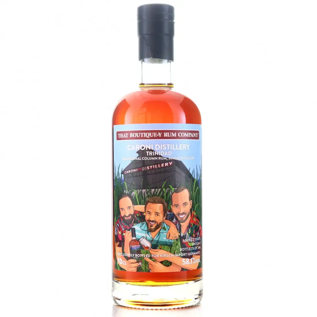 Image of the front of the bottle of the rum Bottled for Kirsch Whisky