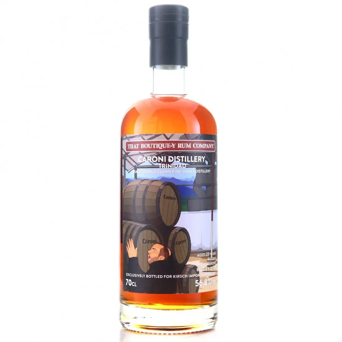 Image of the front of the bottle of the rum Bottled for Kirsch Whisky