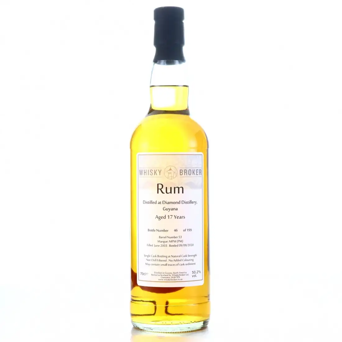 Image of the front of the bottle of the rum Whiskybroker Diamond (Port Mourant) MPM