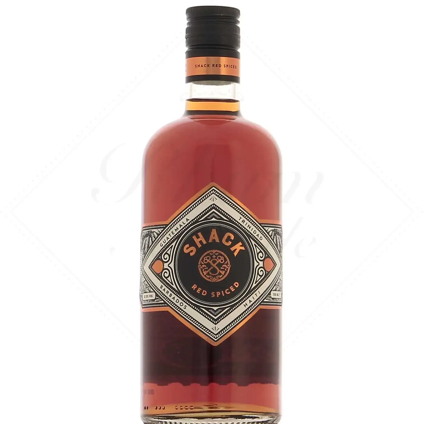 Image of the front of the bottle of the rum Shack Red Spiced