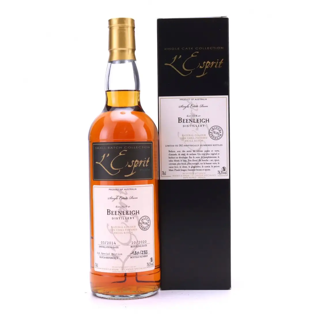 Image of the front of the bottle of the rum L‘Esprit