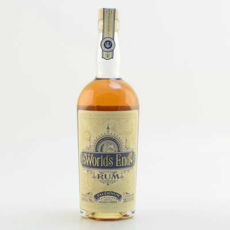 Image of the front of the bottle of the rum World's End Rum Falernum
