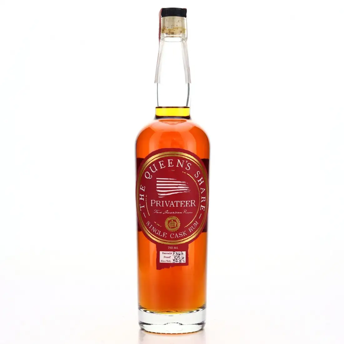 Image of the front of the bottle of the rum The Queen's Share Single Cask