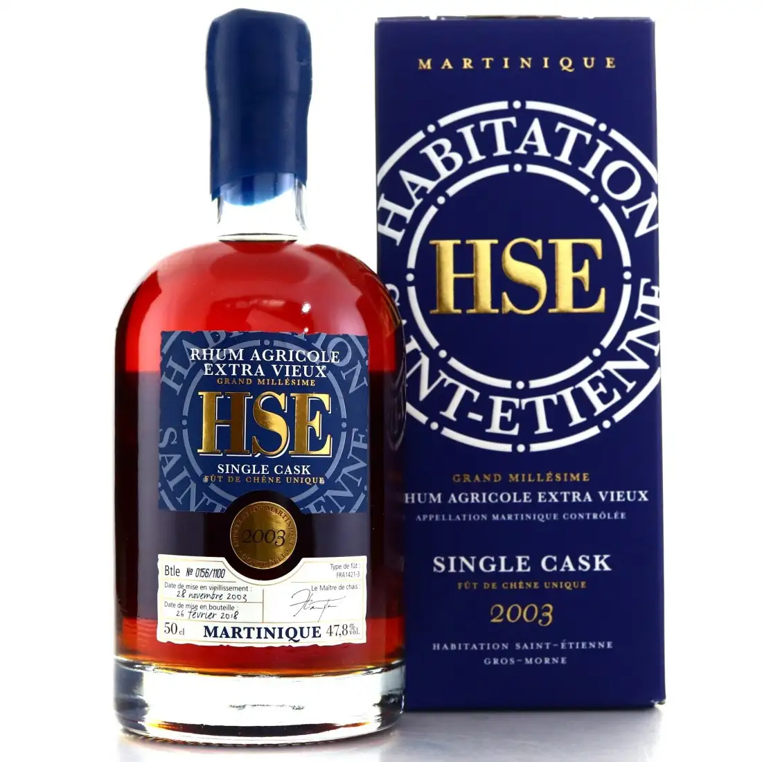 Image of the front of the bottle of the rum HSE Single Cask (MEB 2018)