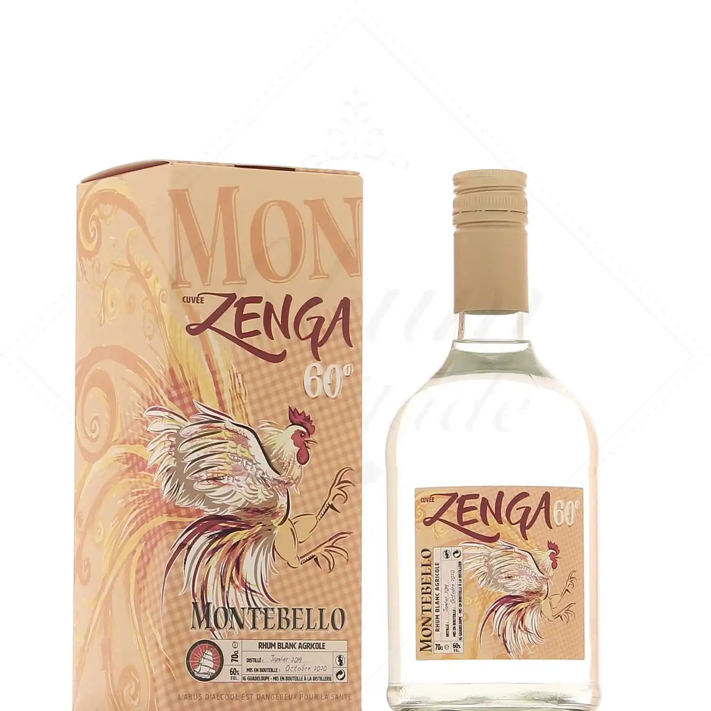 Image of the front of the bottle of the rum Montebello Zenga 60°