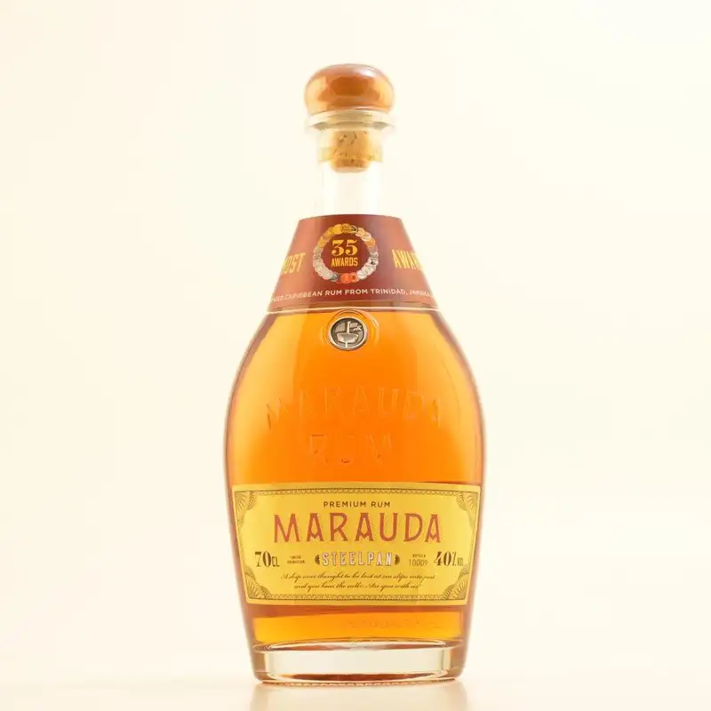 Image of the front of the bottle of the rumMarauda Steelpan Premium Rum