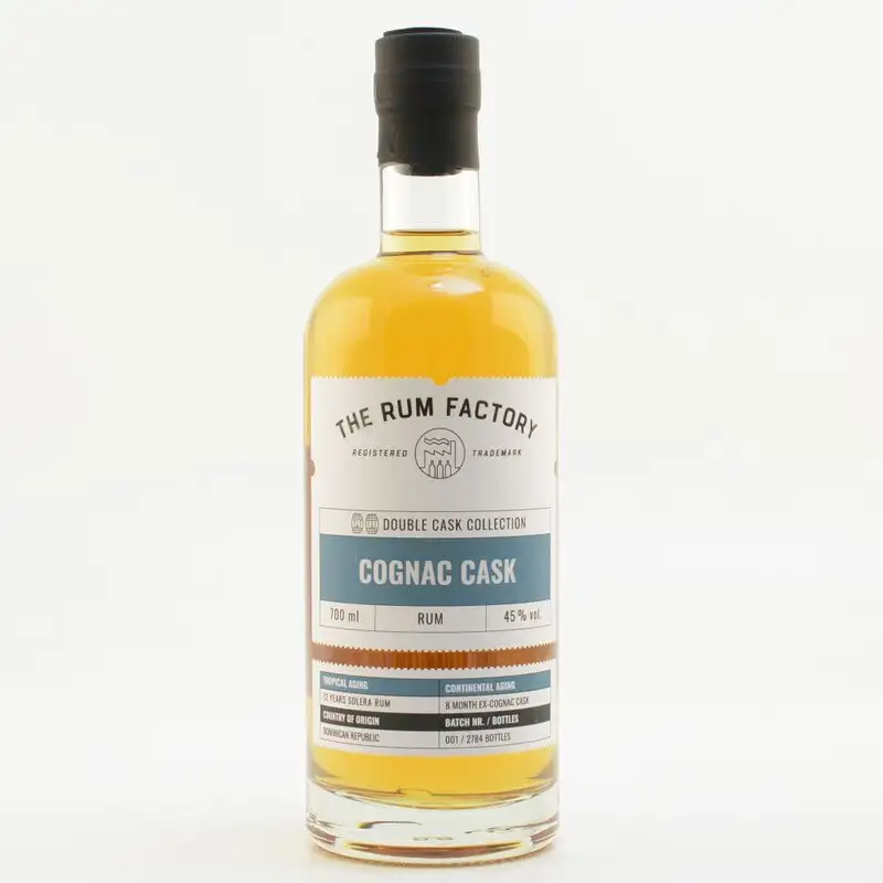 Image of the front of the bottle of the rum The Rum Factory Double Cask Cognac