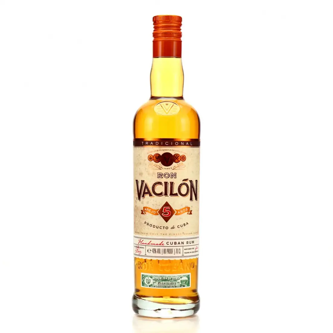 Image of the front of the bottle of the rumVacilon Añejo 5 Años
