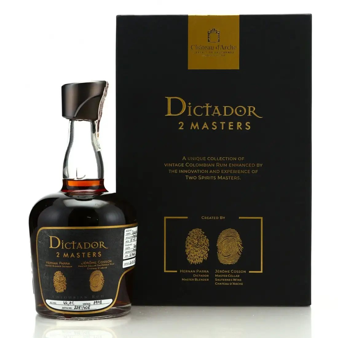 Image of the front of the bottle of the rum Dictador 2 Masters Chateau d'Arche