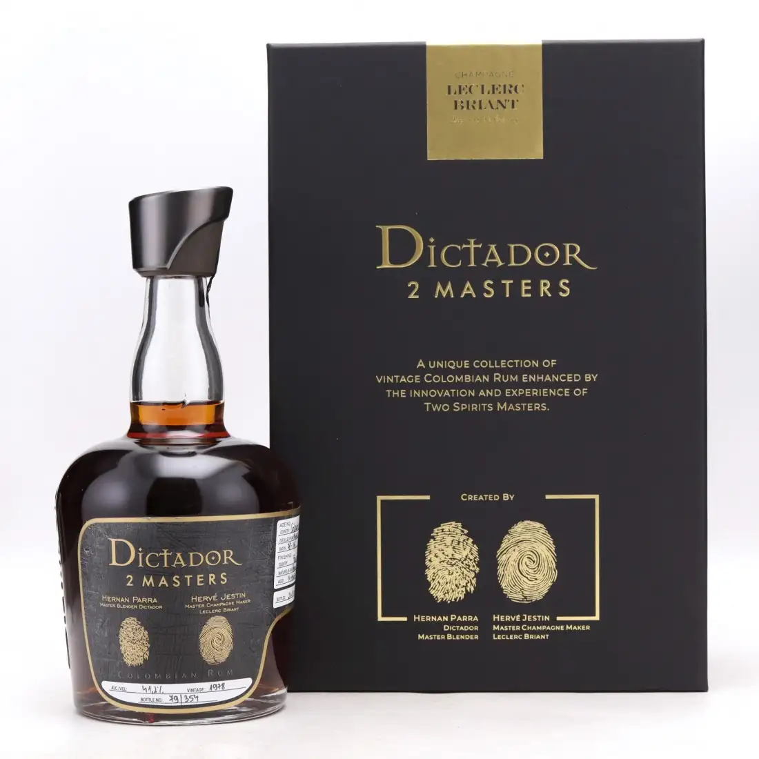Image of the front of the bottle of the rum Dictador 2 Masters Leclerc Briant