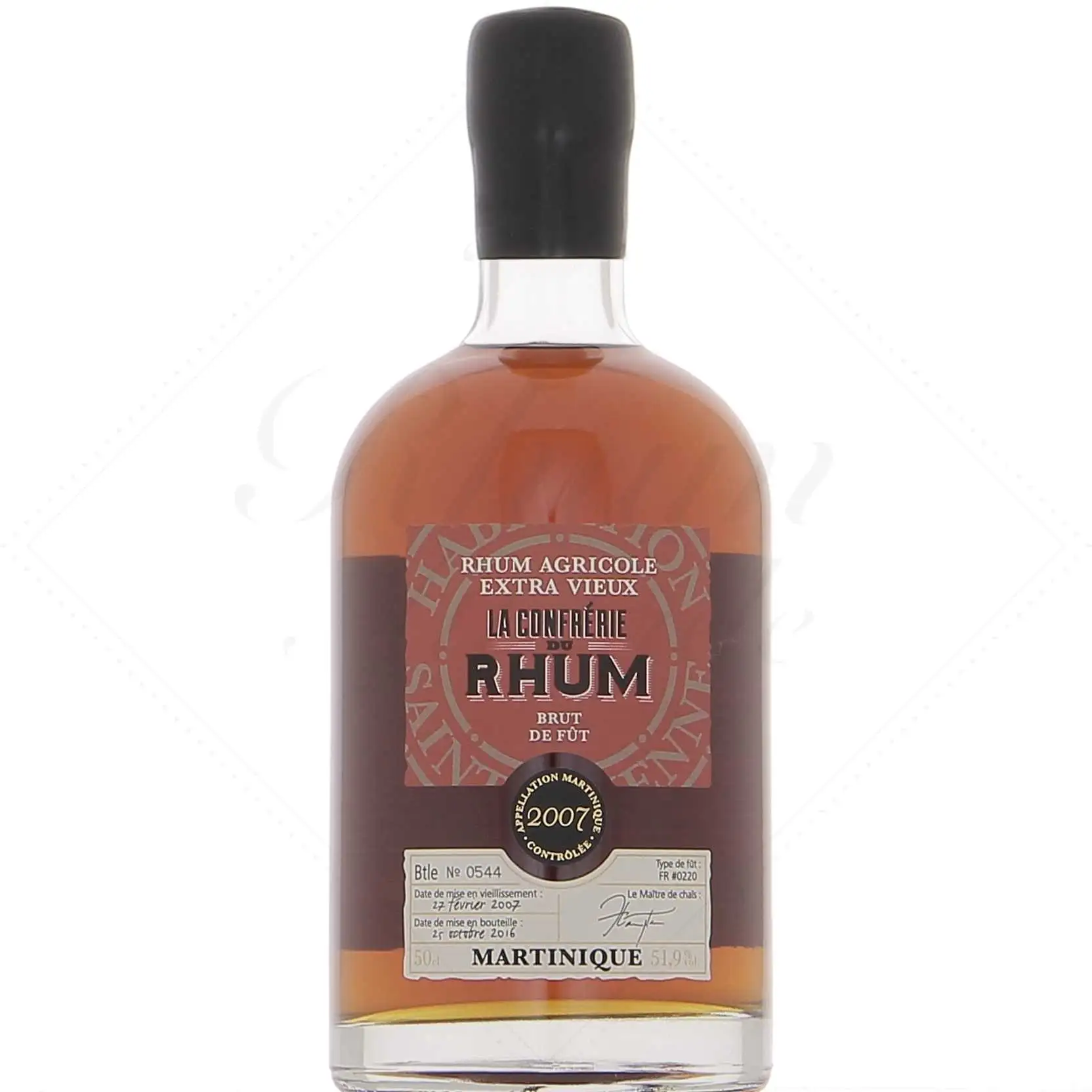 Image of the front of the bottle of the rum HSE La Confrérie du Rhum