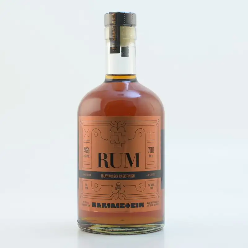Image of the front of the bottle of the rum Rammstein Premium Rum - Islay Whisky Cask Finish