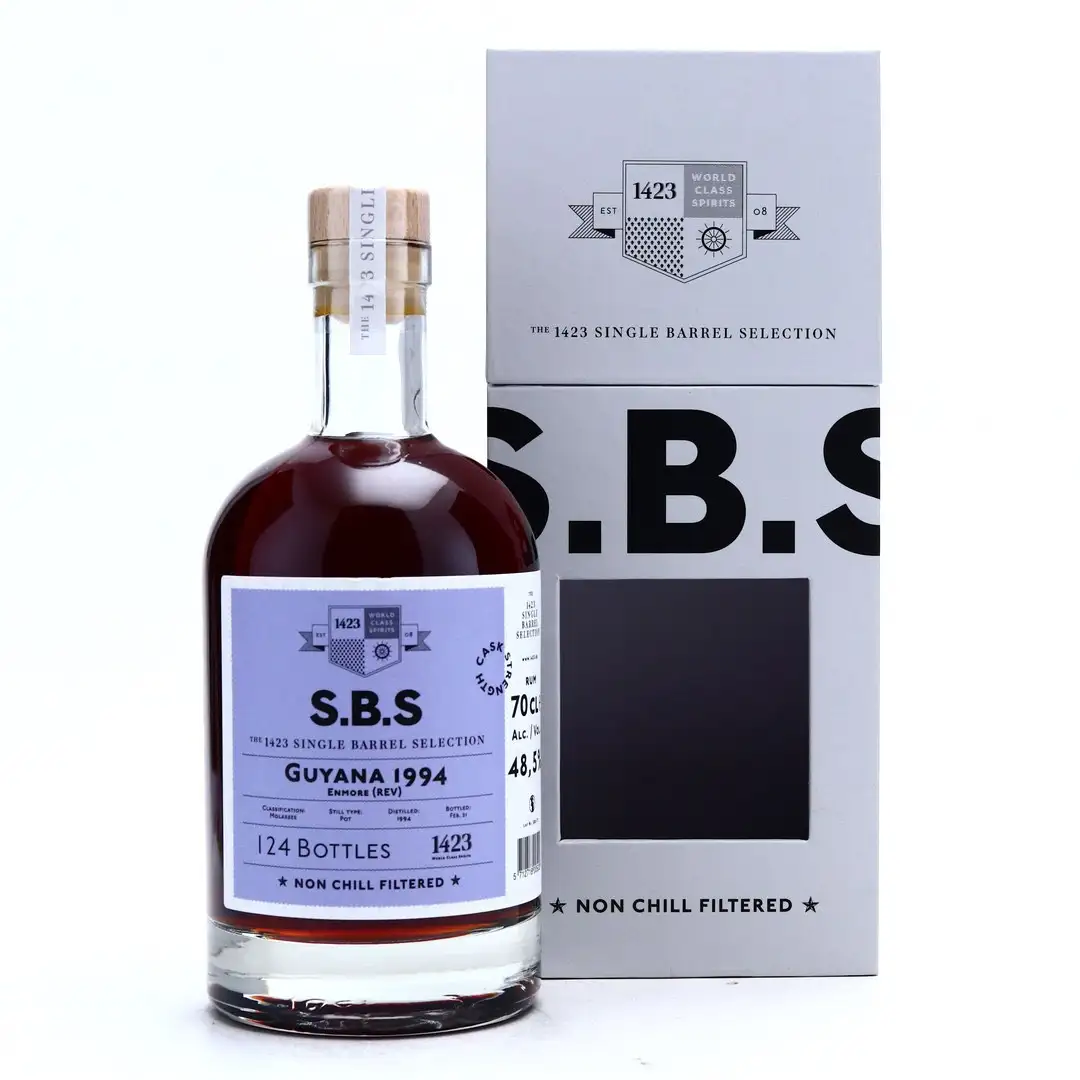 Image of the front of the bottle of the rum S.B.S Guyana REV