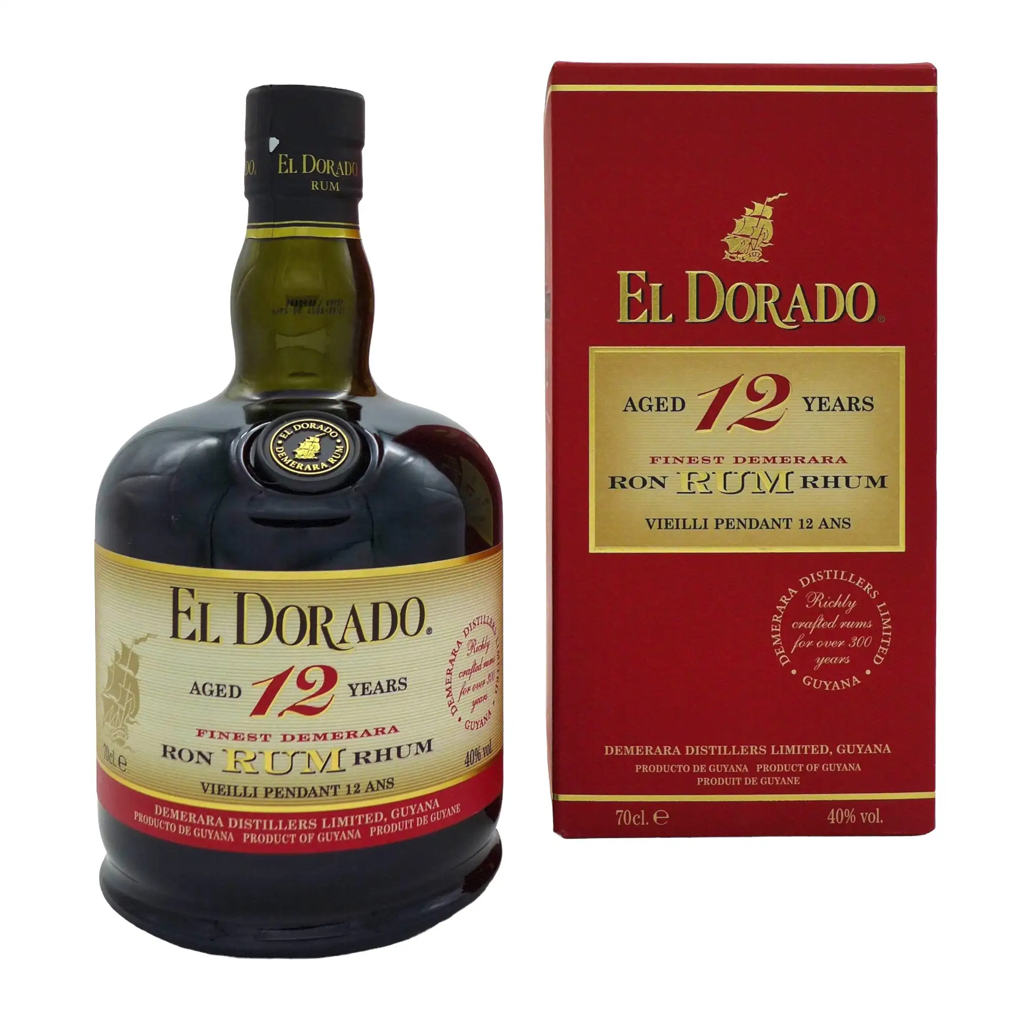 Image of the front of the bottle of the rum El Dorado 12 (2020 Release)