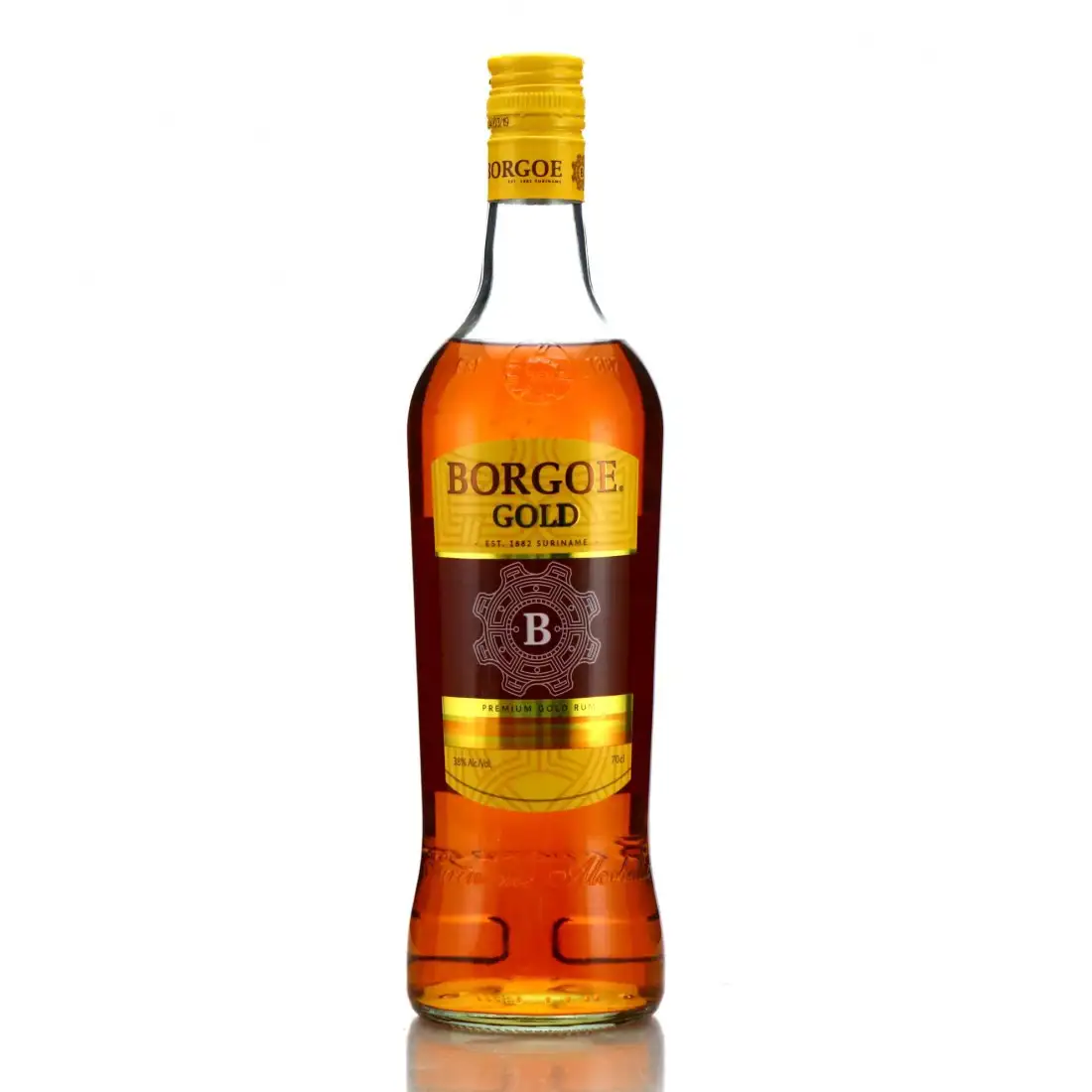 Image of the front of the bottle of the rum Borgoe Gold