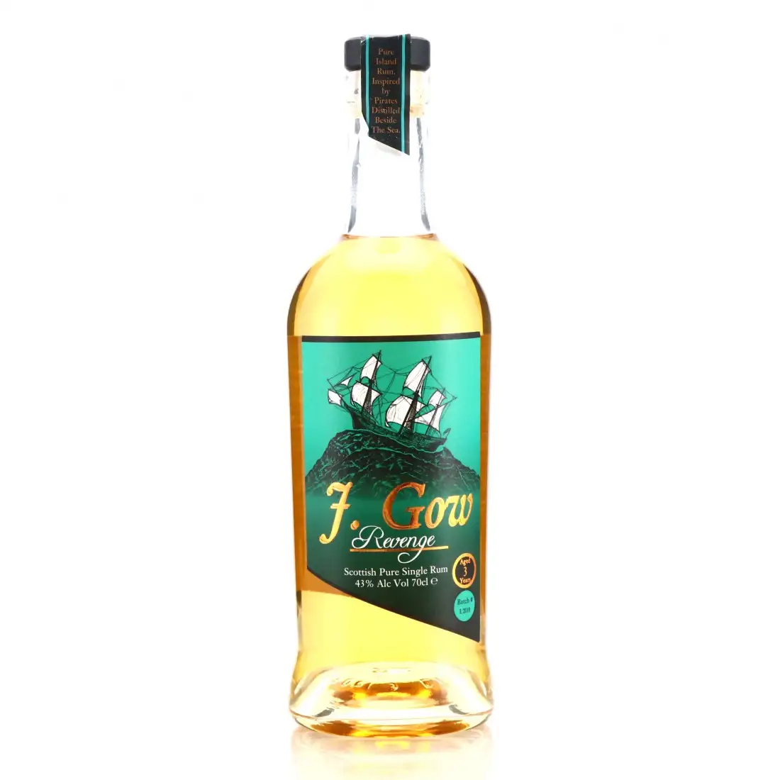 Image of the front of the bottle of the rum J. Gow Revenge