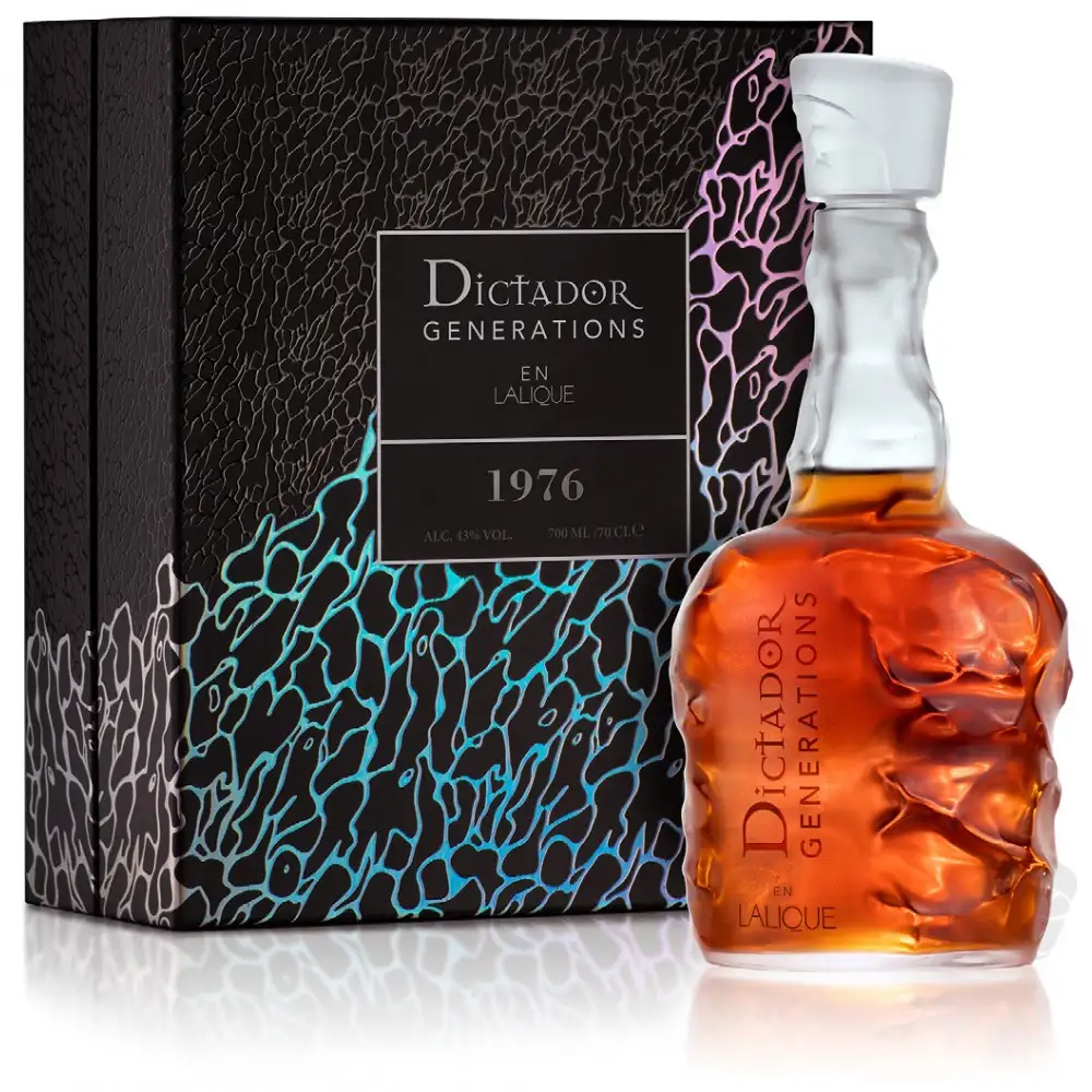 Image of the front of the bottle of the rum Dictador Generations Lalique