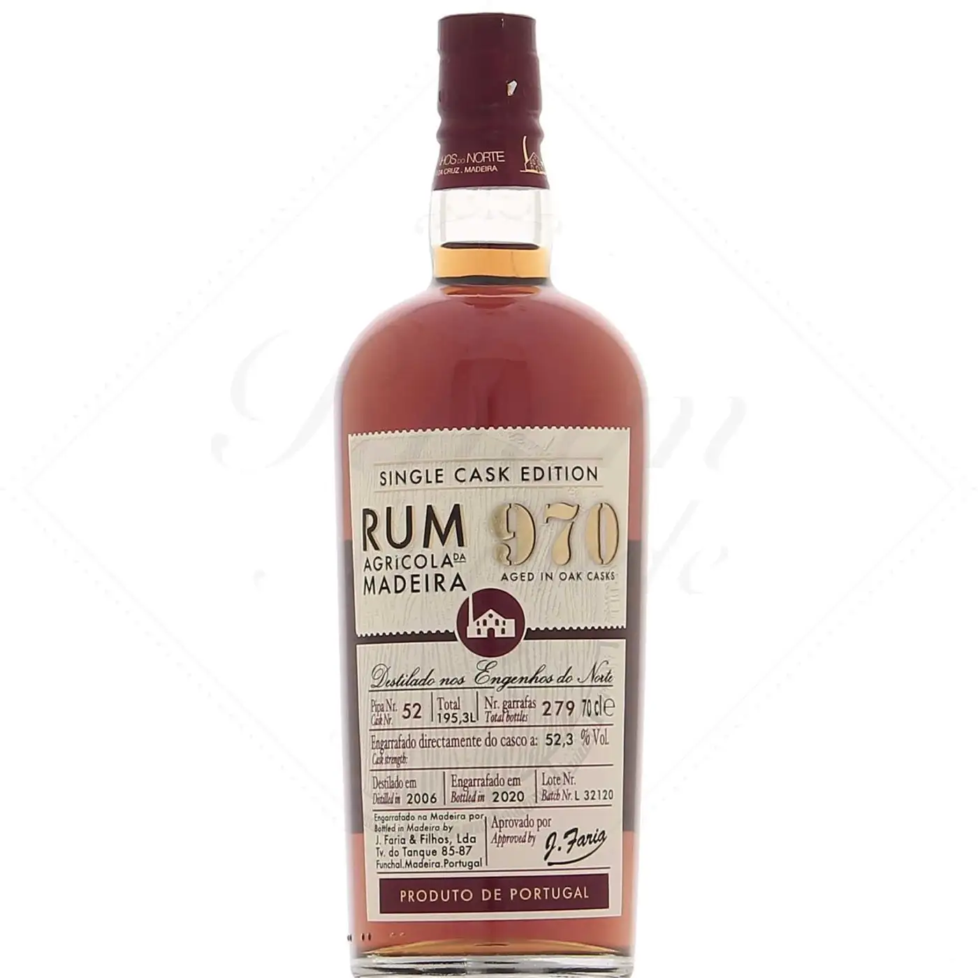 Image of the front of the bottle of the rum970 Single Cask